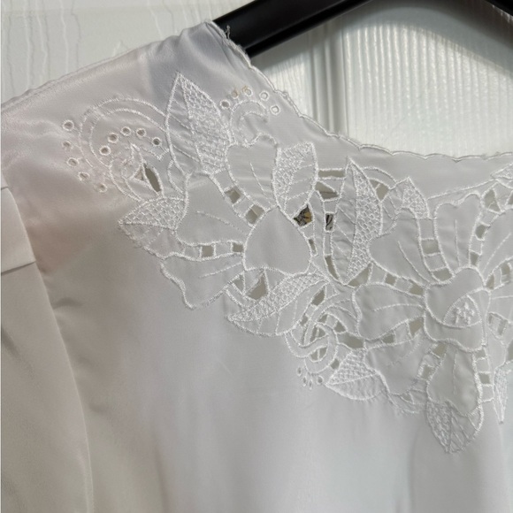 Vintage White Blouse Lace Cutout Detail Elegant 80s Style coquette girl M/L - Picture 3 of 6